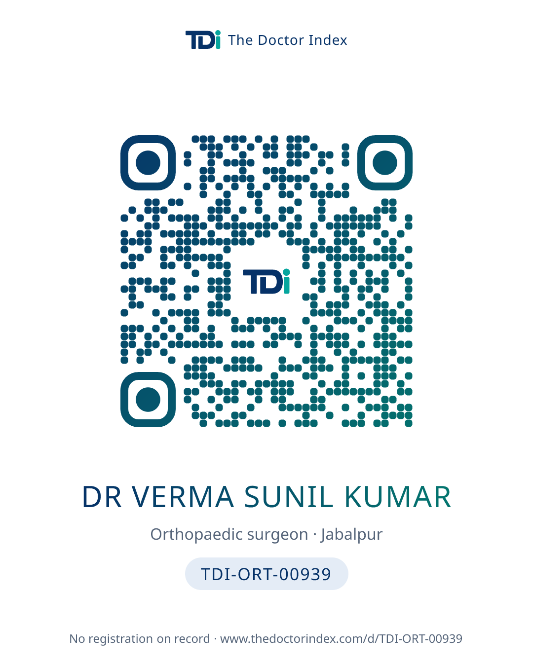 QR card for Dr Verma Sunil Kumar, TDI-ORT-00939