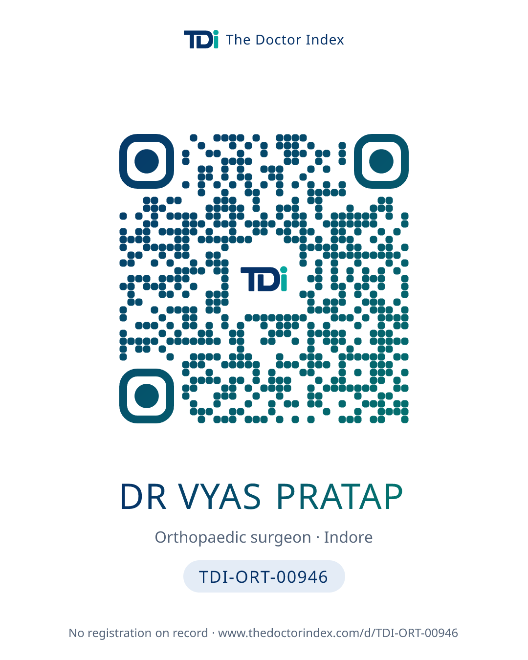 QR card for Dr Vyas Pratap, TDI-ORT-00946