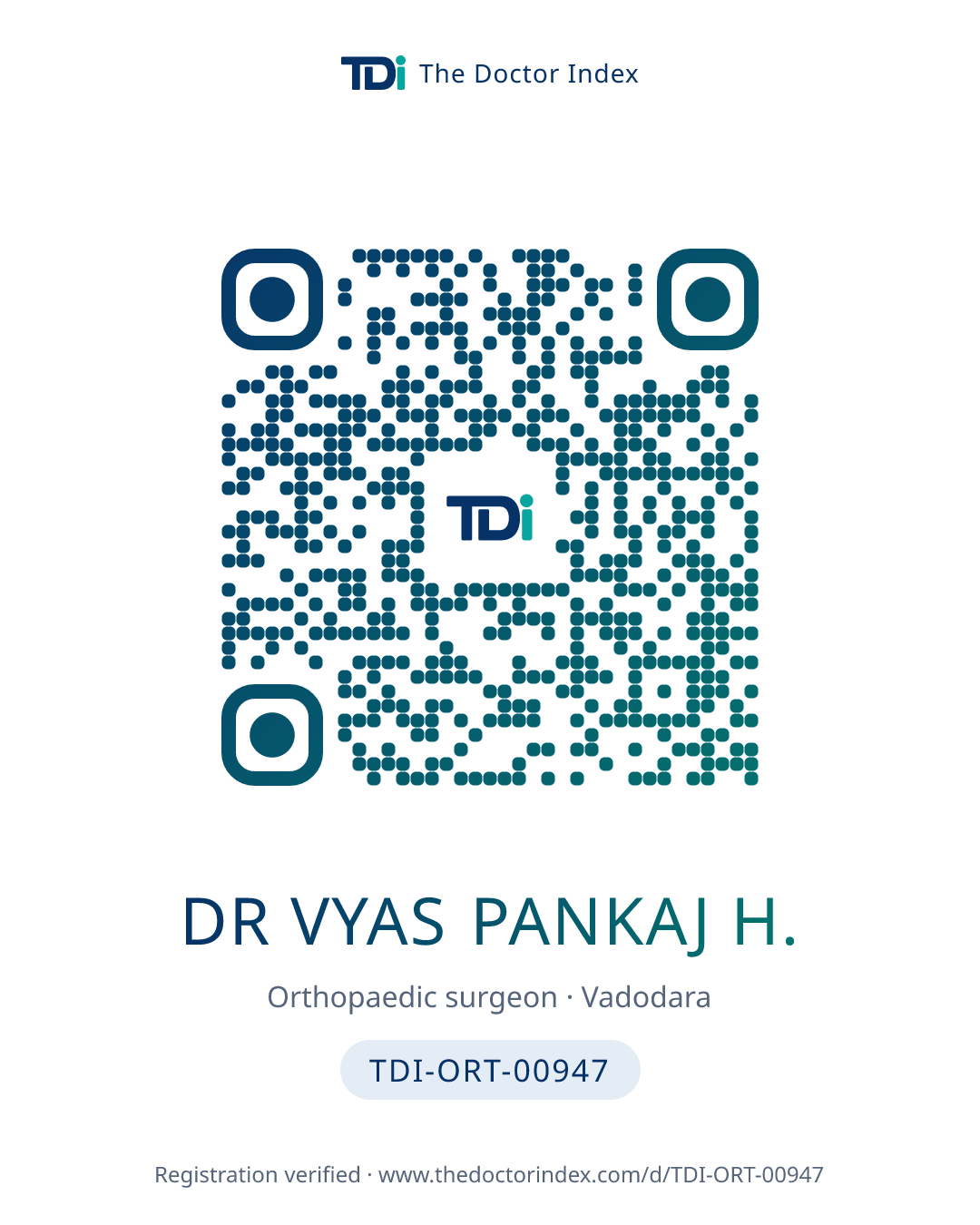 QR card for Dr Vyas Pankaj H., TDI-ORT-00947