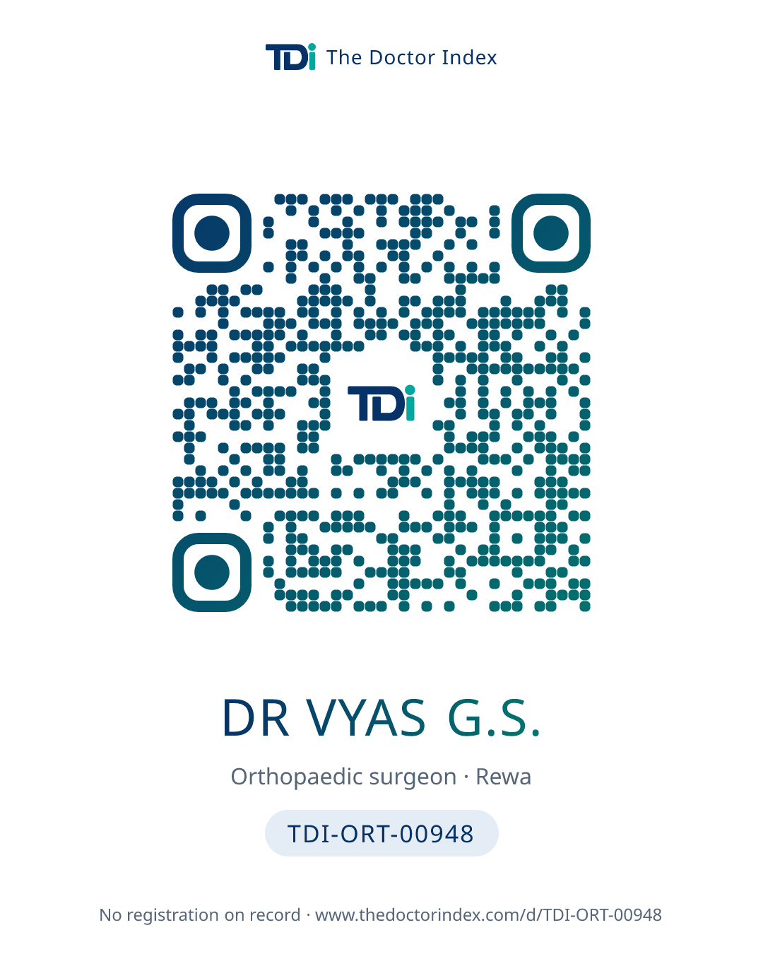 QR card for Dr Vyas G.S., TDI-ORT-00948