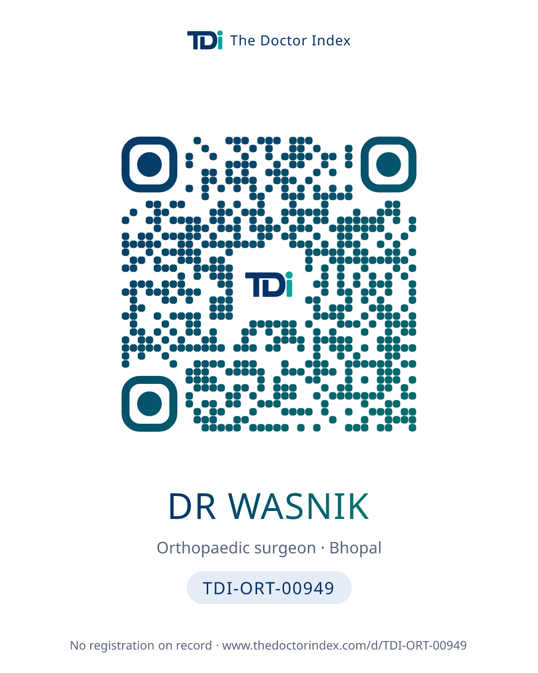 QR card for Dr Wasnik, TDI-ORT-00949