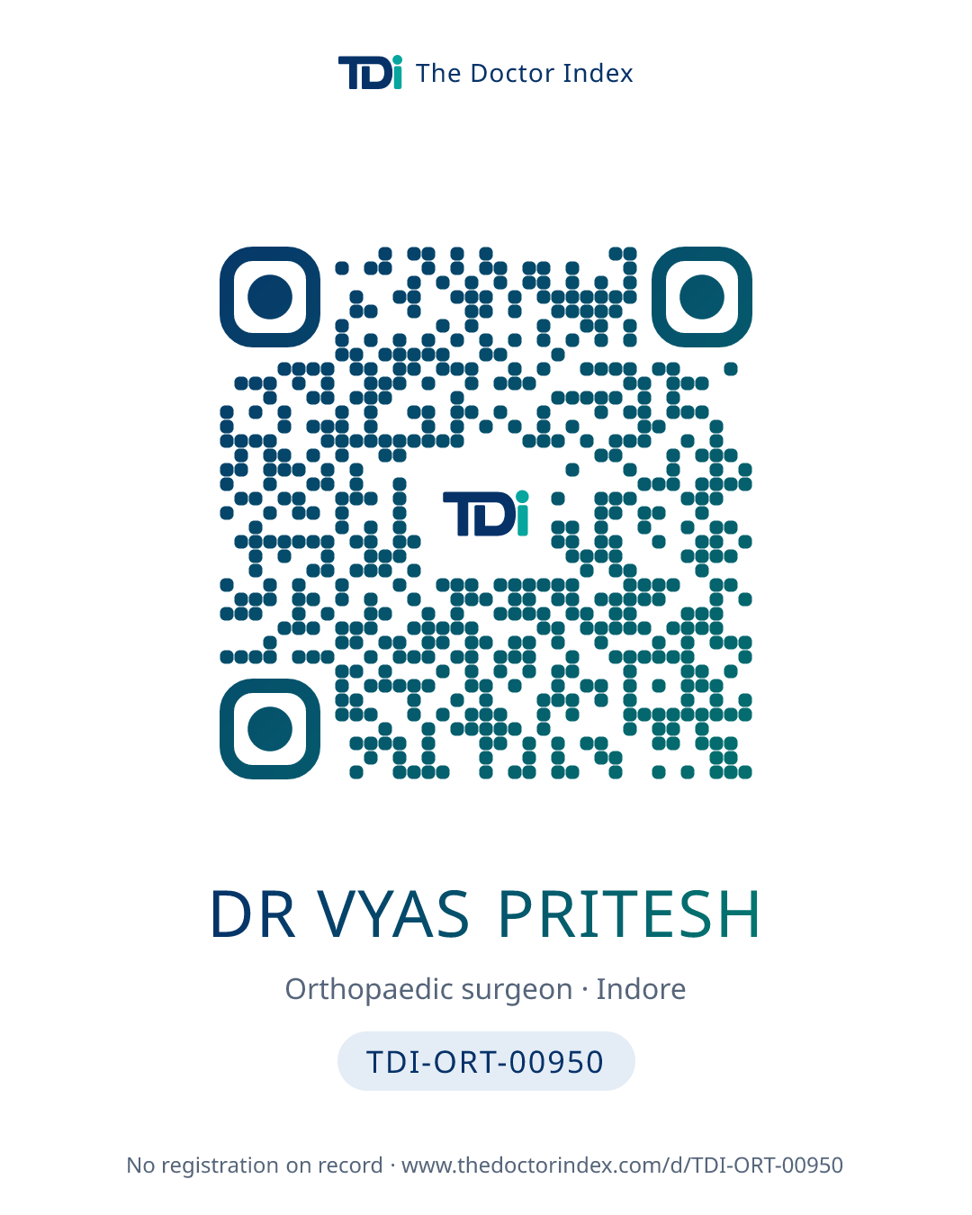 QR card for Dr Vyas Pritesh, TDI-ORT-00950