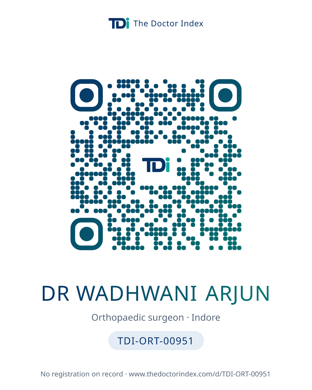 QR card for Dr Wadhwani Arjun, TDI-ORT-00951