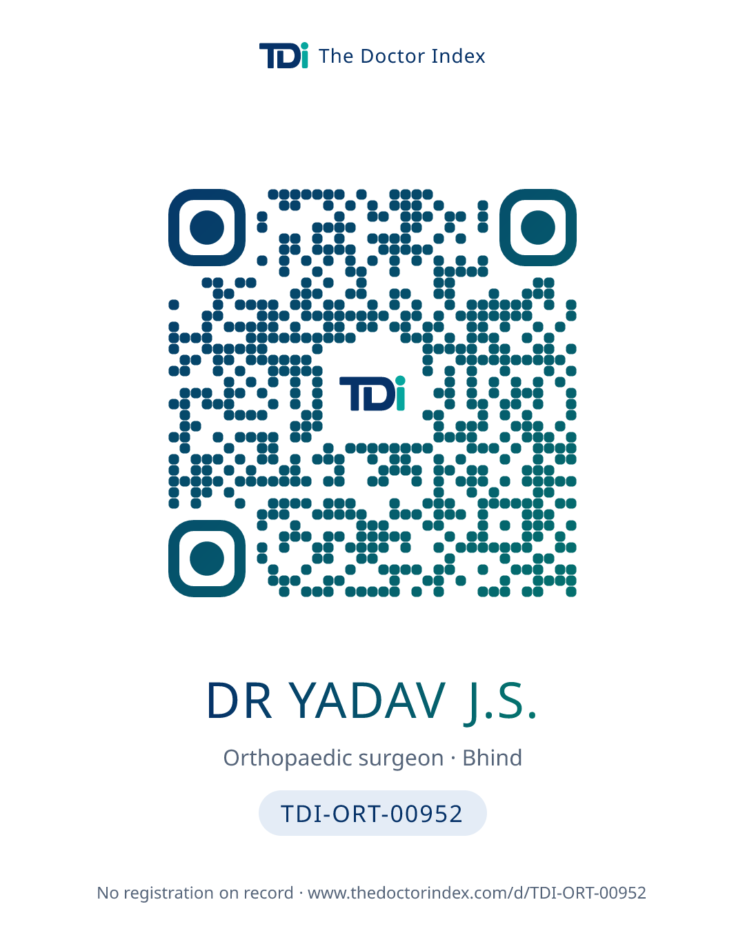 QR card for Dr Yadav J.S., TDI-ORT-00952