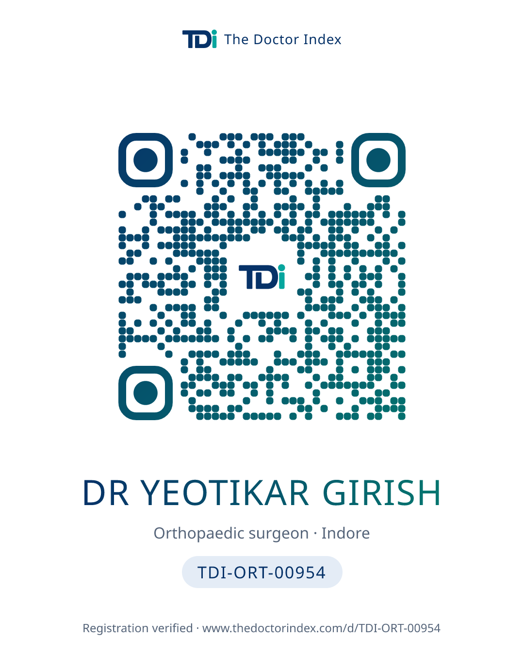 QR card for Dr Yeotikar Girish, TDI-ORT-00954