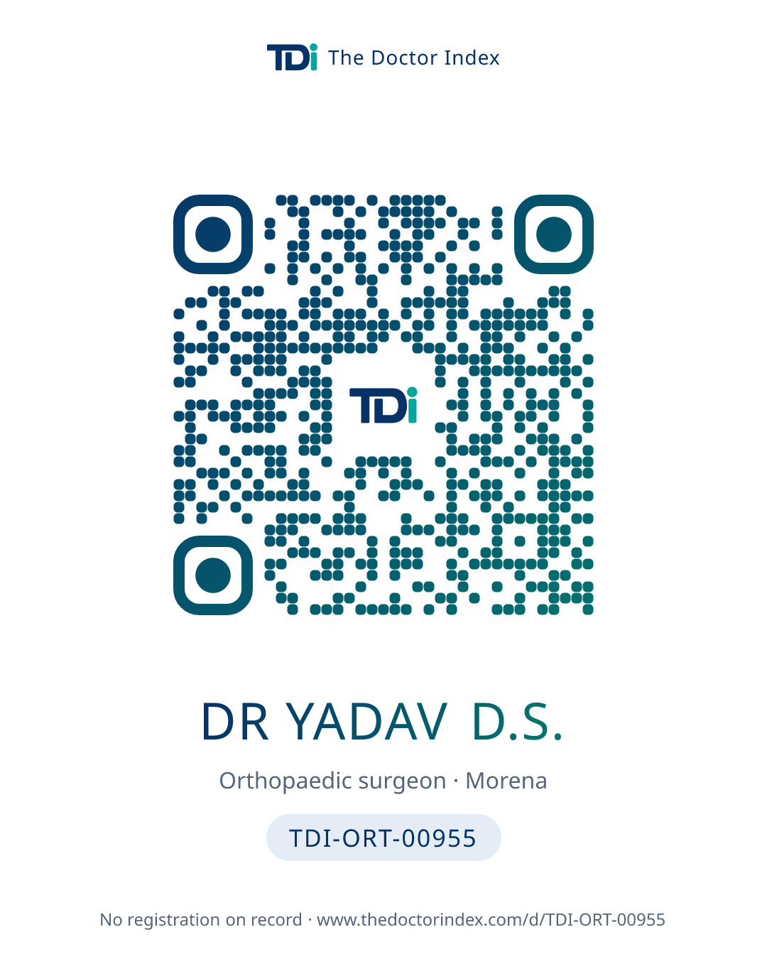 QR card for Dr Yadav D.S., TDI-ORT-00955