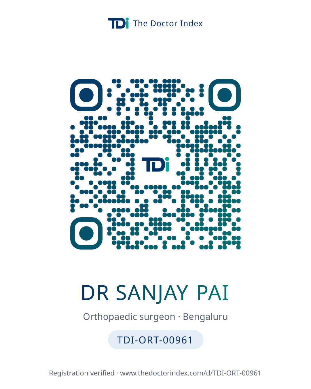 QR card for Dr Sanjay Pai, TDI-ORT-00961