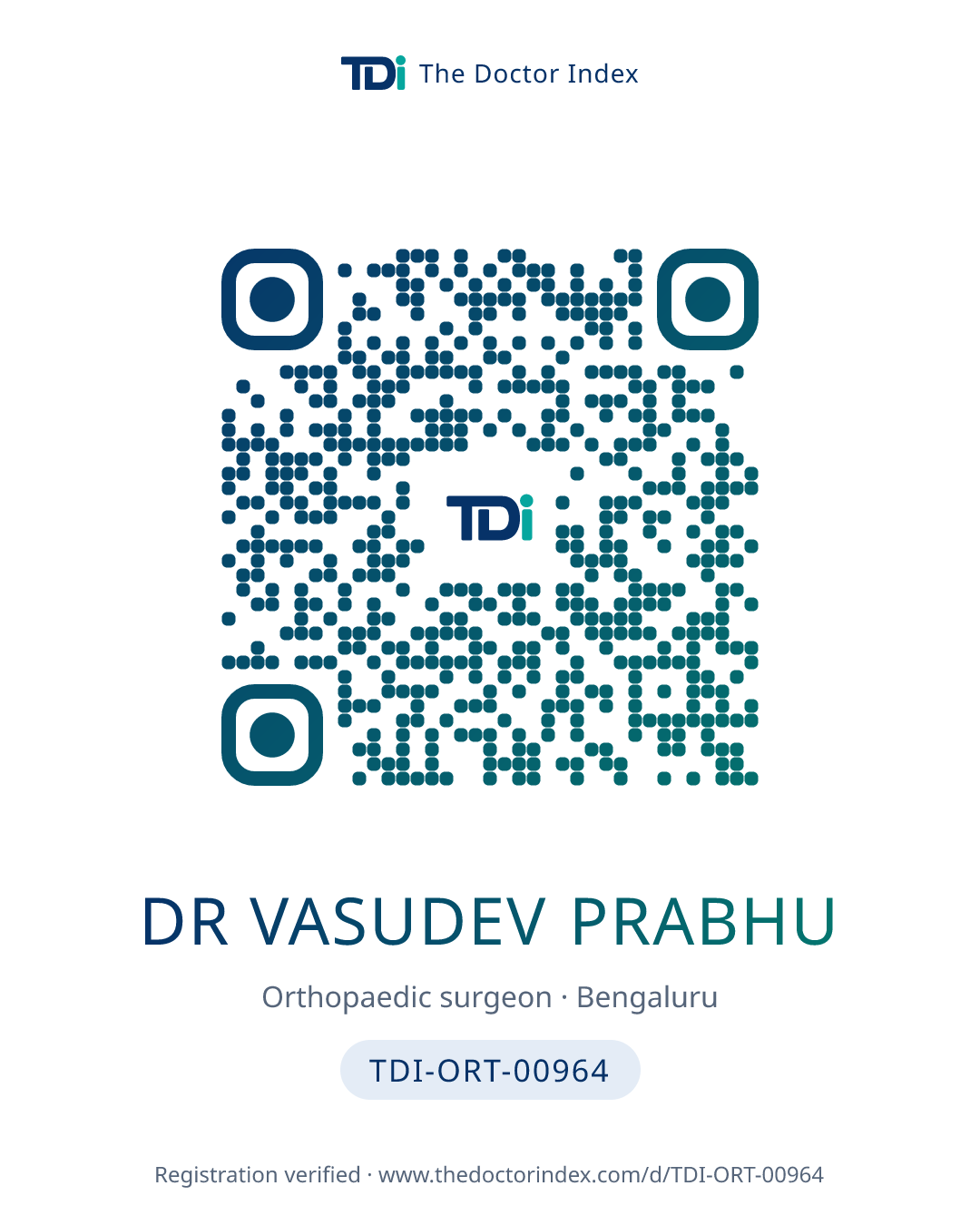QR card for Dr Vasudev Prabhu, TDI-ORT-00964