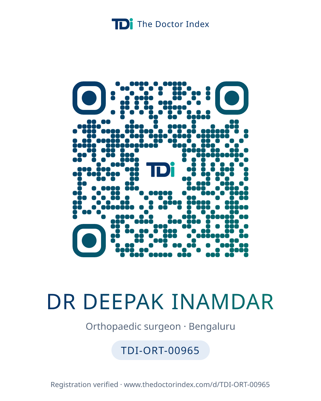 QR card for Dr Deepak Inamdar, TDI-ORT-00965
