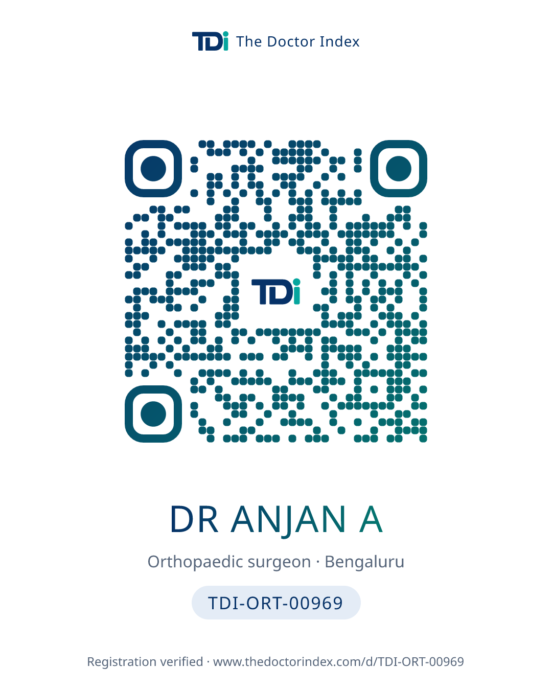 QR card for Dr Anjan A, TDI-ORT-00969