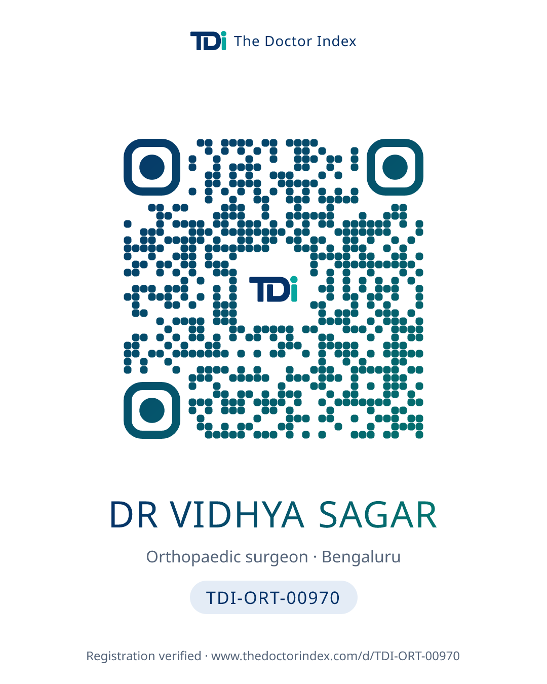 QR card for Dr Vidhya Sagar, TDI-ORT-00970