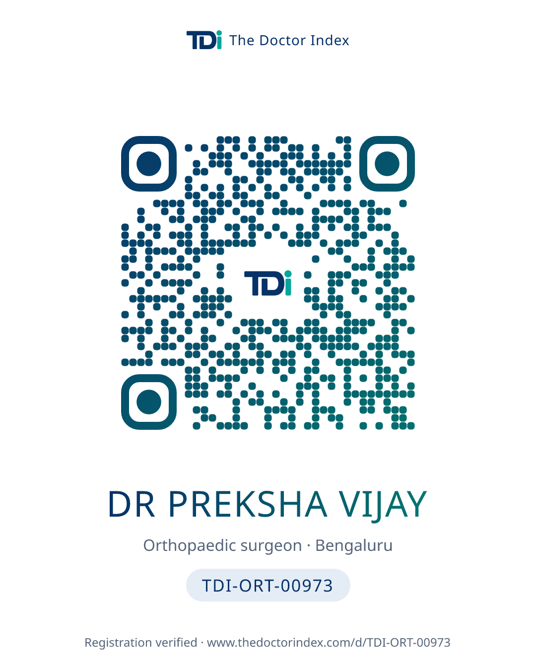 QR card for Dr Preksha Vijay, TDI-ORT-00973