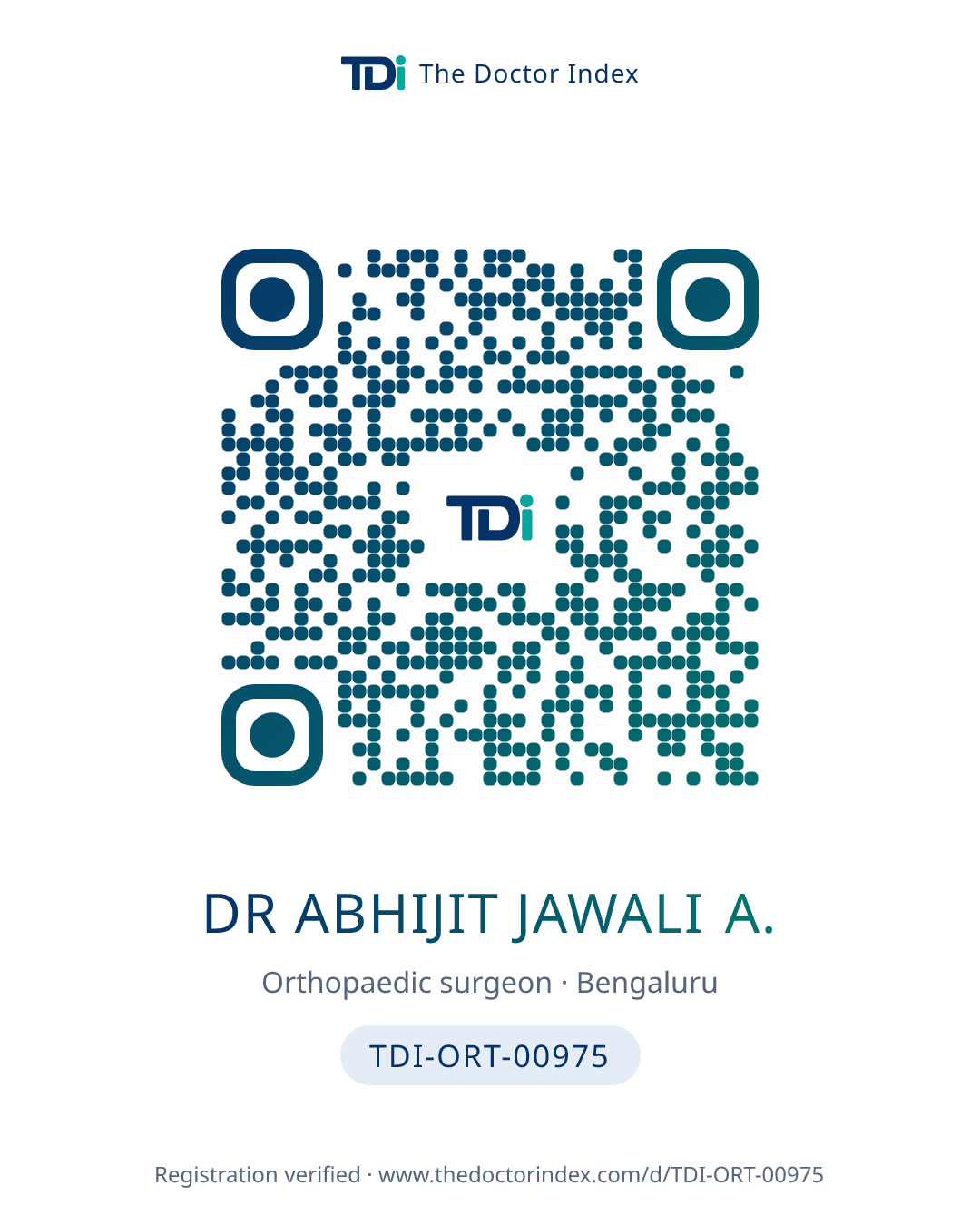 QR card for Dr Abhijit Jawali A., TDI-ORT-00975