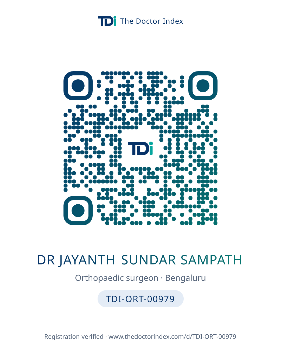 QR card for Dr Jayanth Sundar Sampath, TDI-ORT-00979