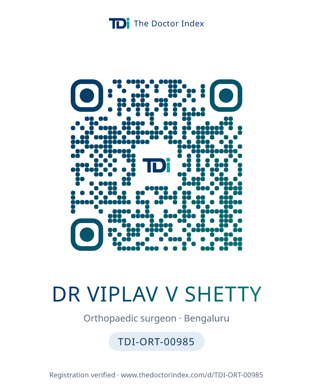 QR card for Dr Viplav V Shetty, TDI-ORT-00985