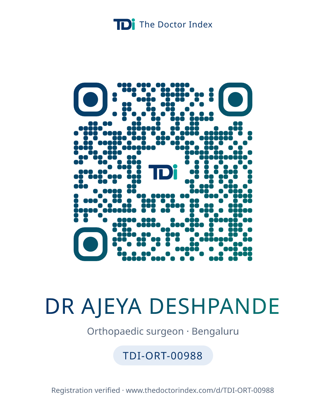 QR card for Dr Ajeya Deshpande, TDI-ORT-00988