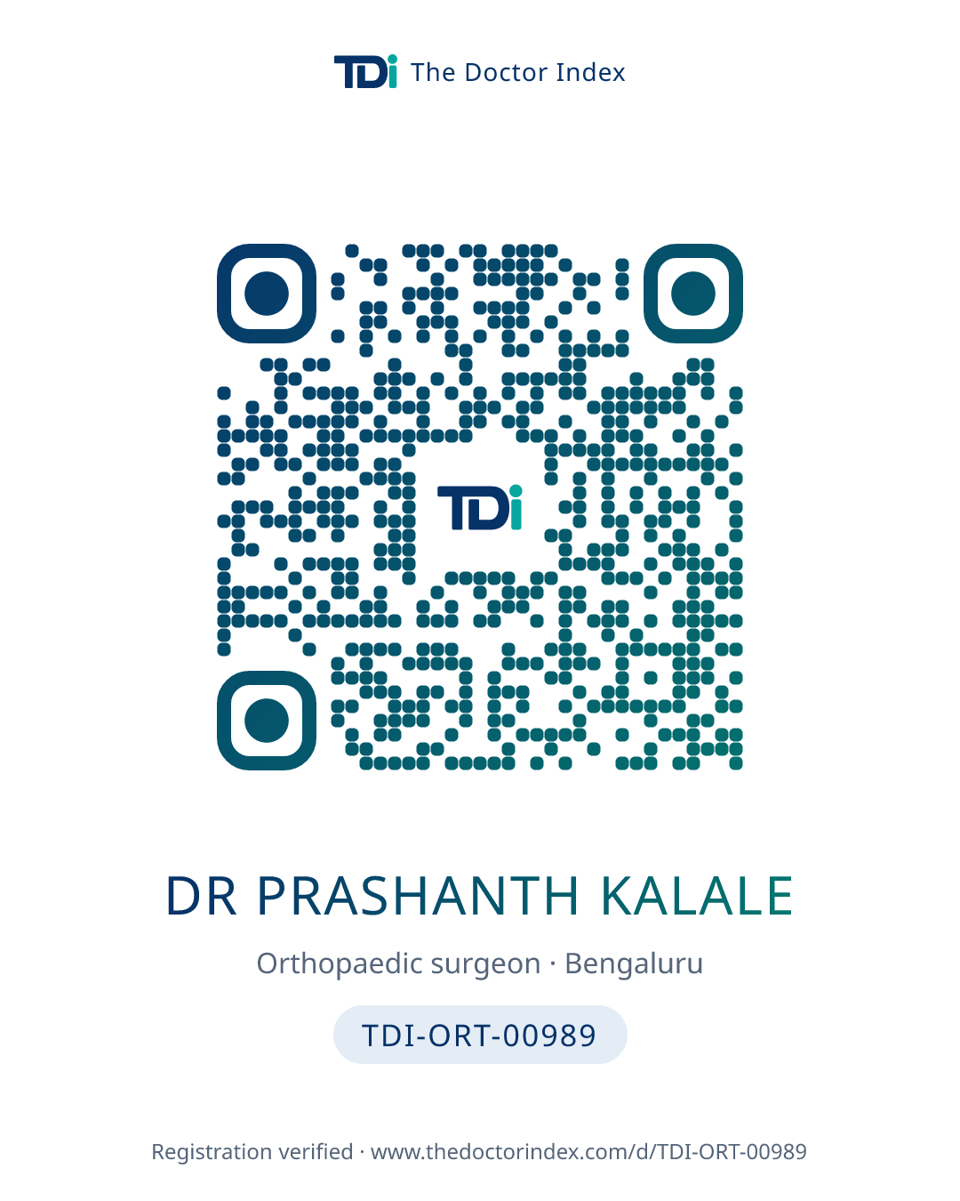 QR card for Dr Prashanth Kalale, TDI-ORT-00989