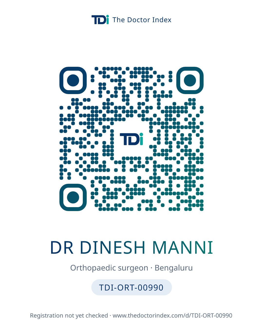 QR card for Dr Dinesh Manni, TDI-ORT-00990