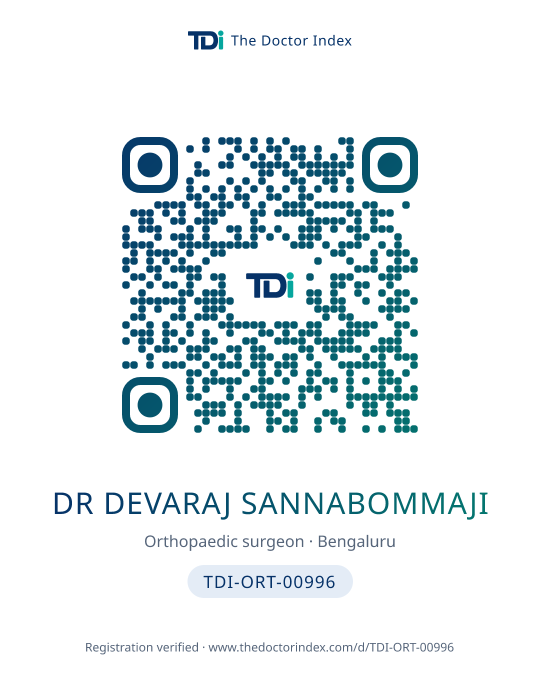 QR card for Dr Devaraj Sannabommaji, TDI-ORT-00996