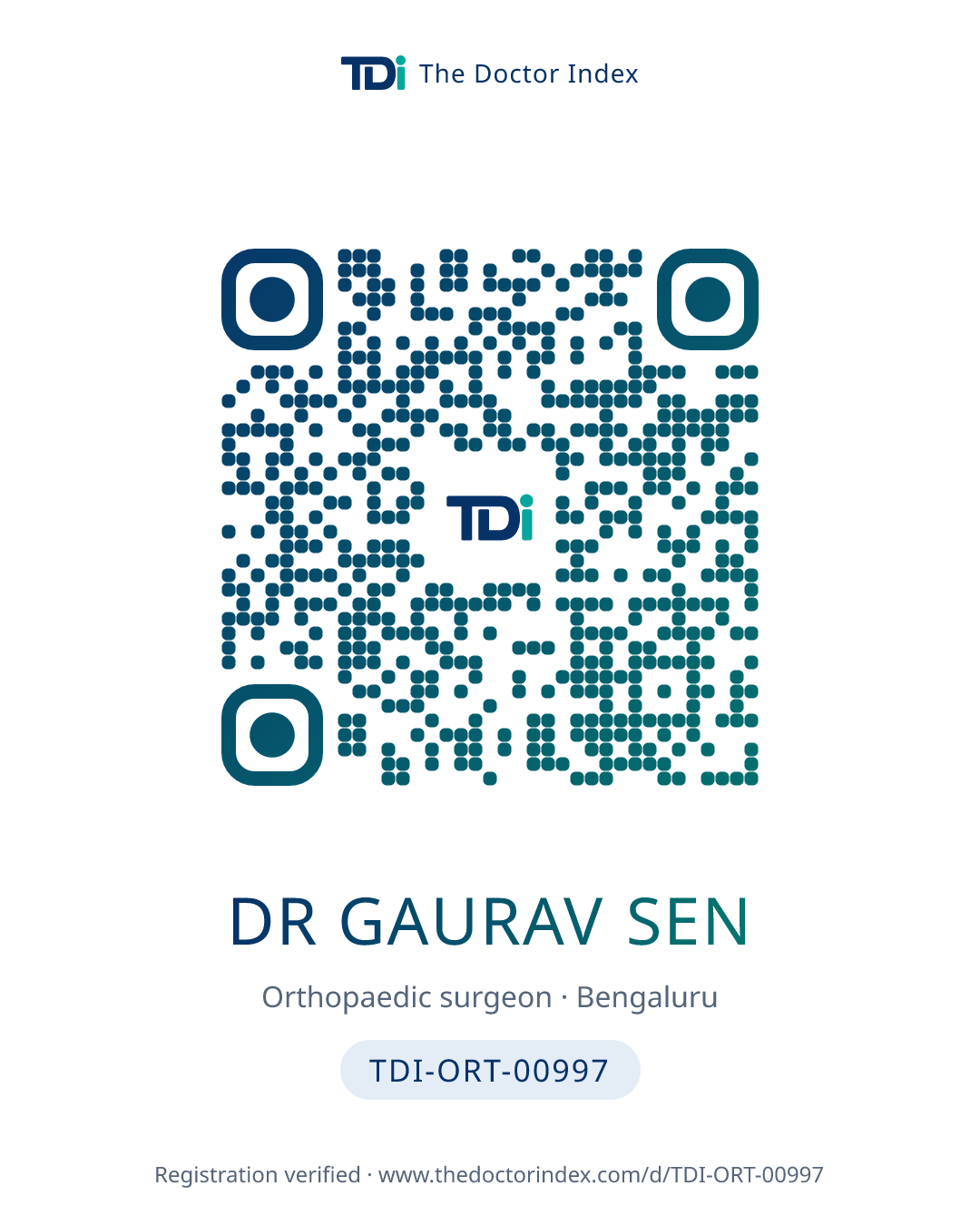 QR card for Dr Gaurav sen, TDI-ORT-00997