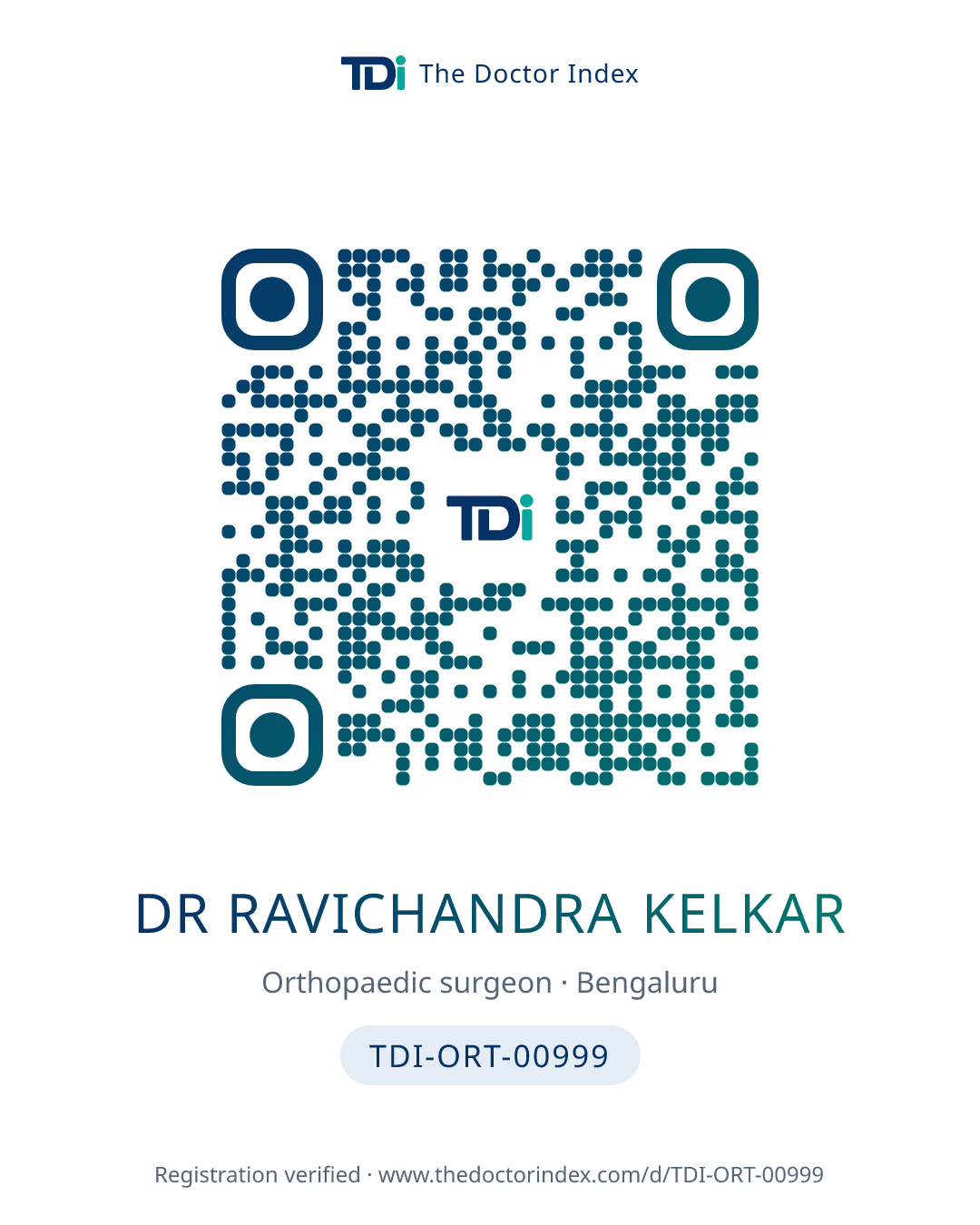 QR card for Dr Ravichandra Kelkar, TDI-ORT-00999
