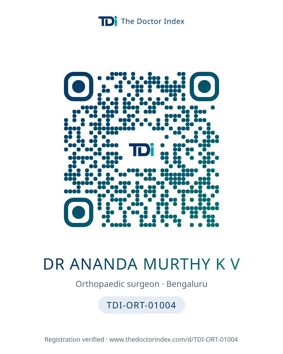 QR card for Dr Ananda Murthy K V, TDI-ORT-01004