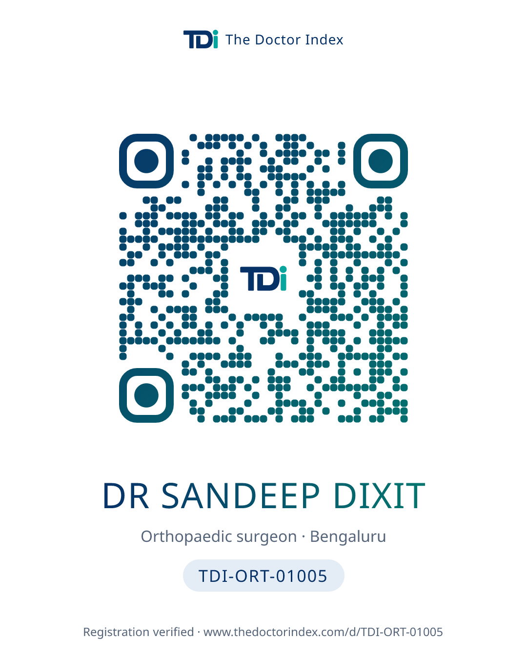 QR card for Dr Sandeep Dixit, TDI-ORT-01005