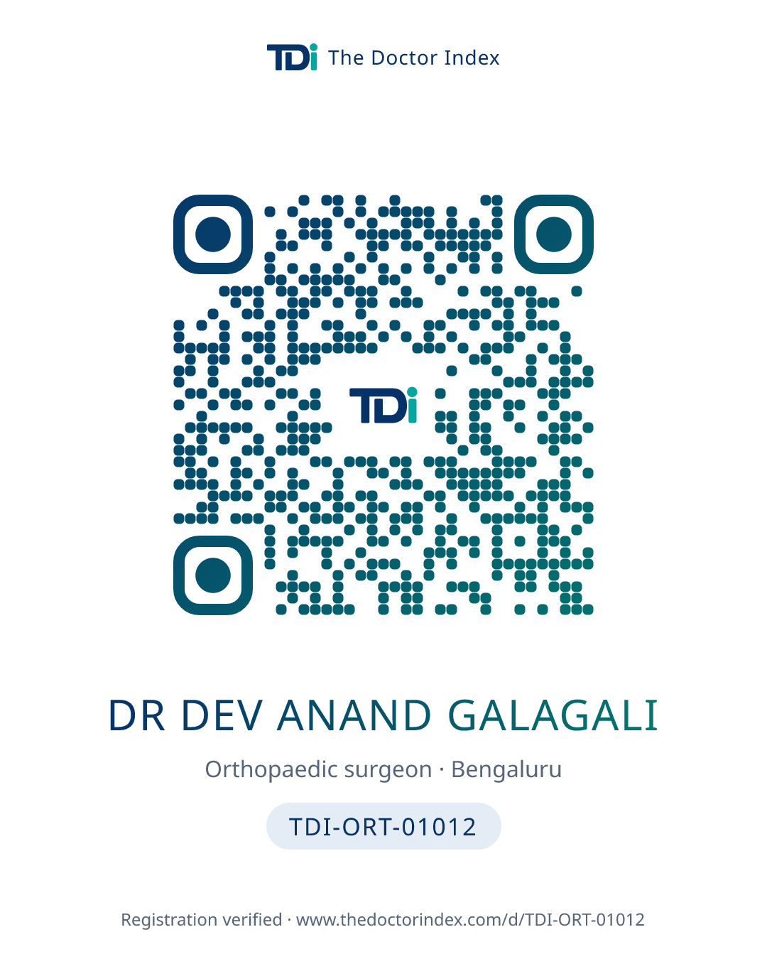 QR card for Dr Dev Anand Galagali, TDI-ORT-01012