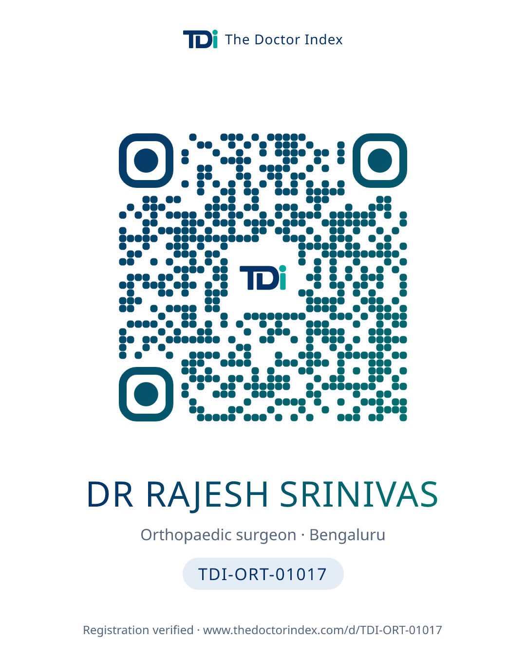 QR card for Dr Rajesh Srinivas, TDI-ORT-01017