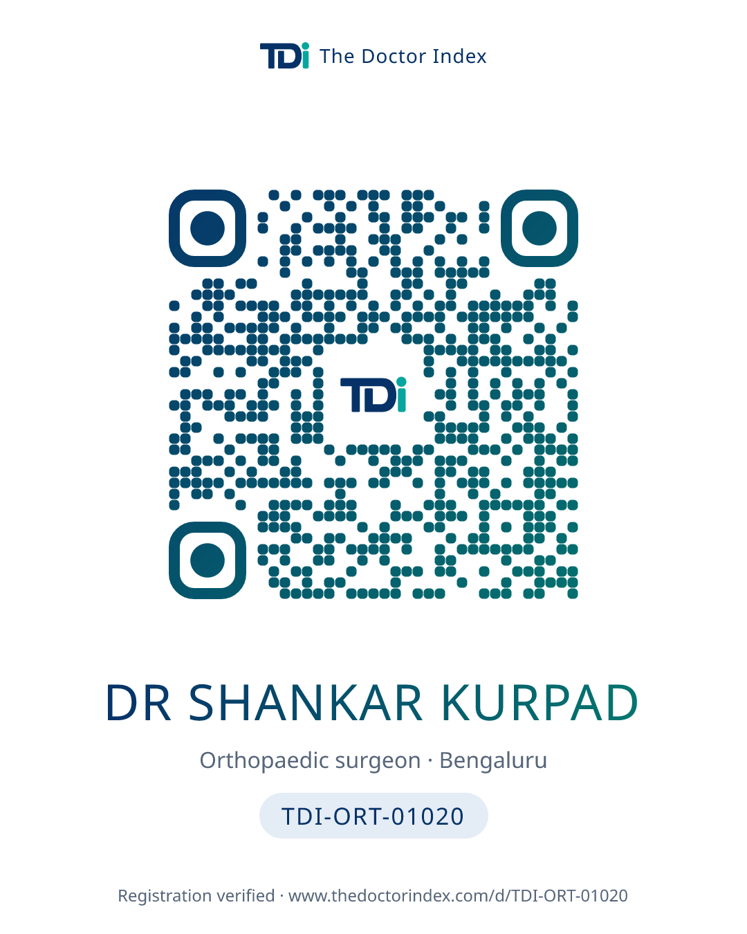 QR card for Dr Shankar Kurpad, TDI-ORT-01020