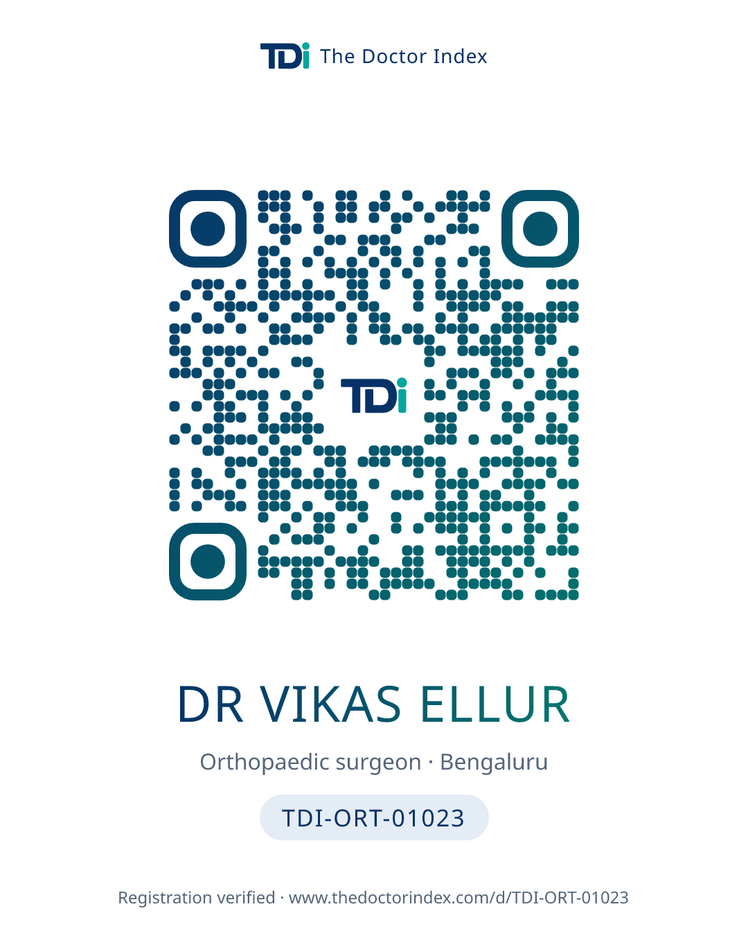 QR card for Dr Vikas Ellur, TDI-ORT-01023