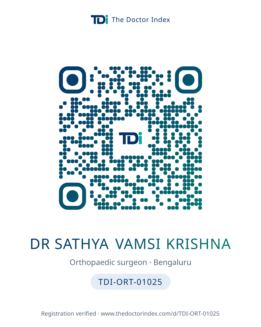QR card for Dr Sathya Vamsi Krishna, TDI-ORT-01025