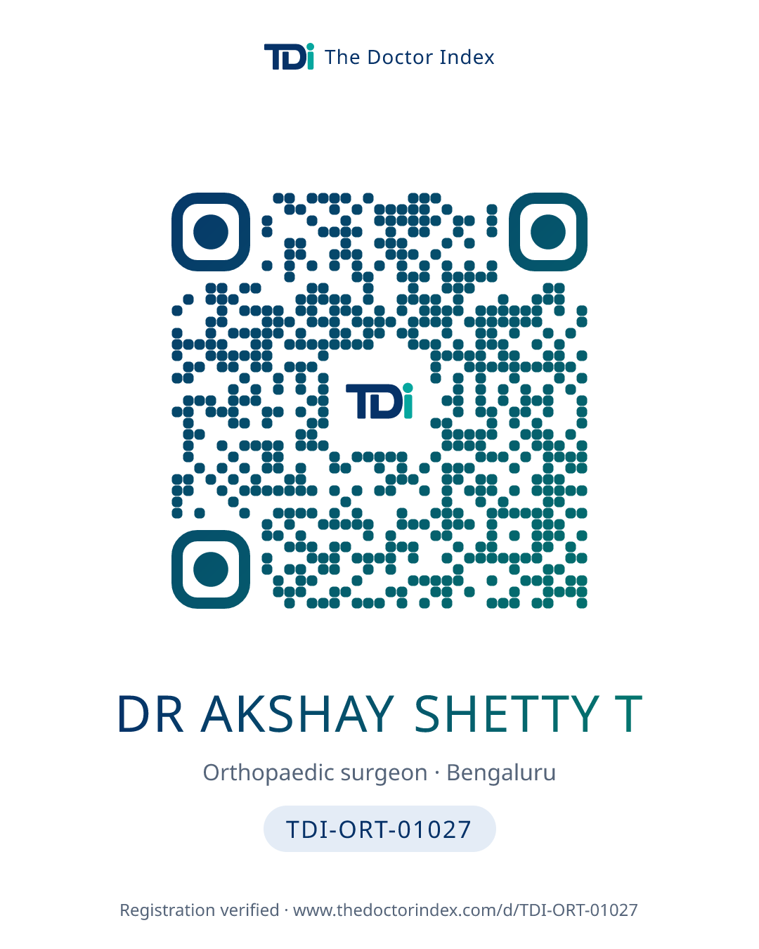 QR card for Dr Akshay Shetty T, TDI-ORT-01027