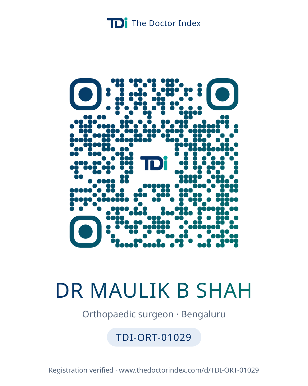 QR card for Dr Maulik B Shah, TDI-ORT-01029