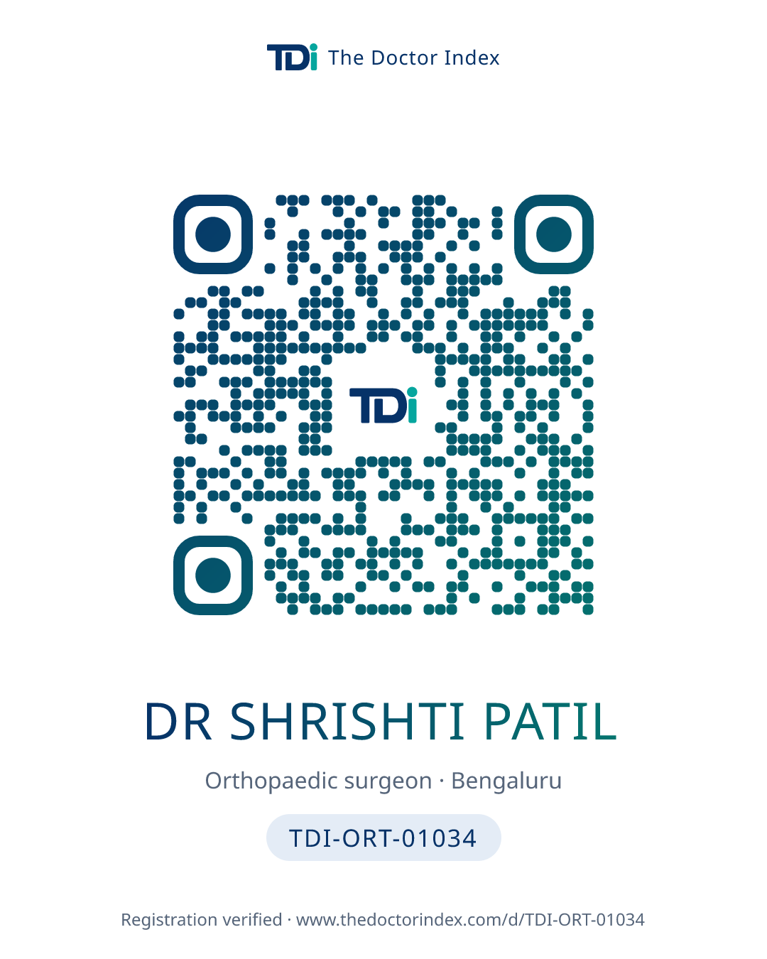 QR card for Dr Shrishti Patil, TDI-ORT-01034