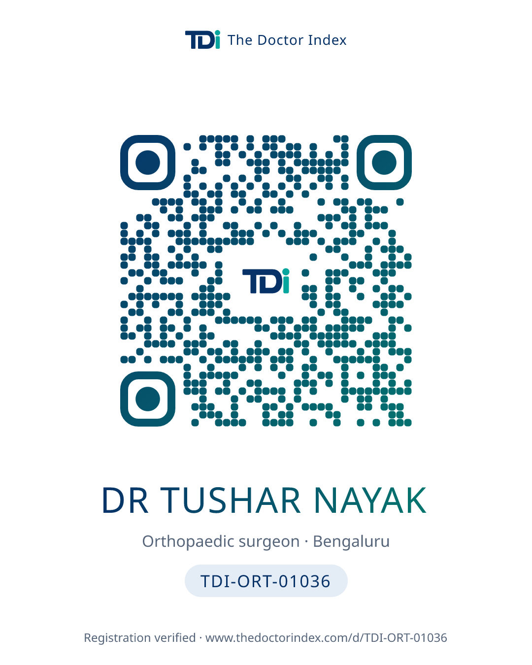 QR card for Dr Tushar Nayak, TDI-ORT-01036