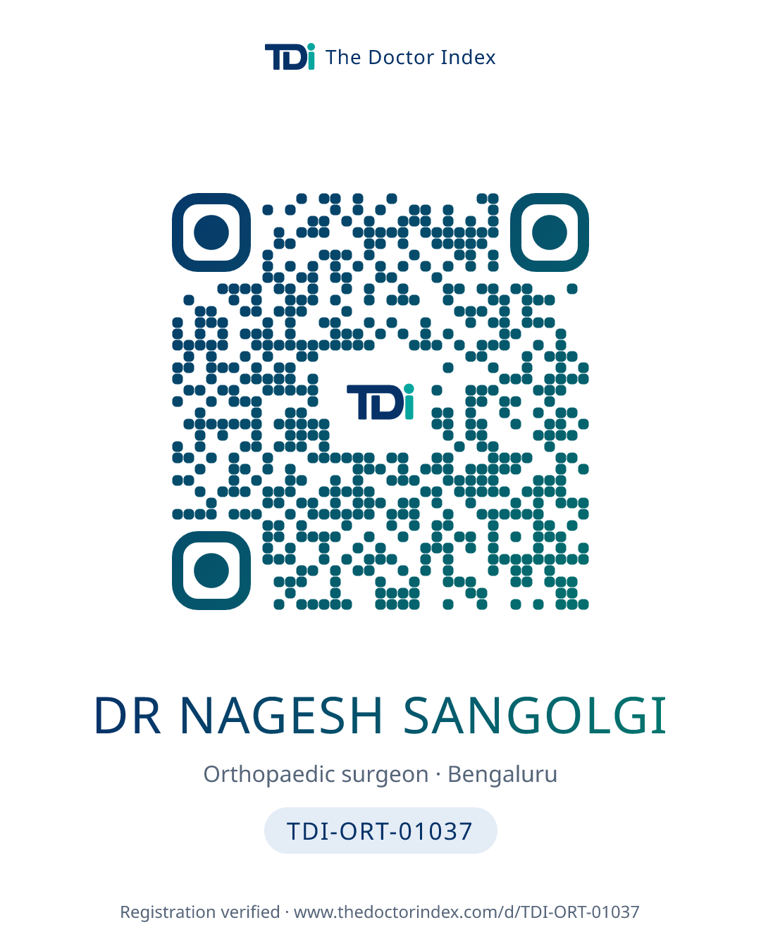 QR card for Dr Nagesh Sangolgi, TDI-ORT-01037