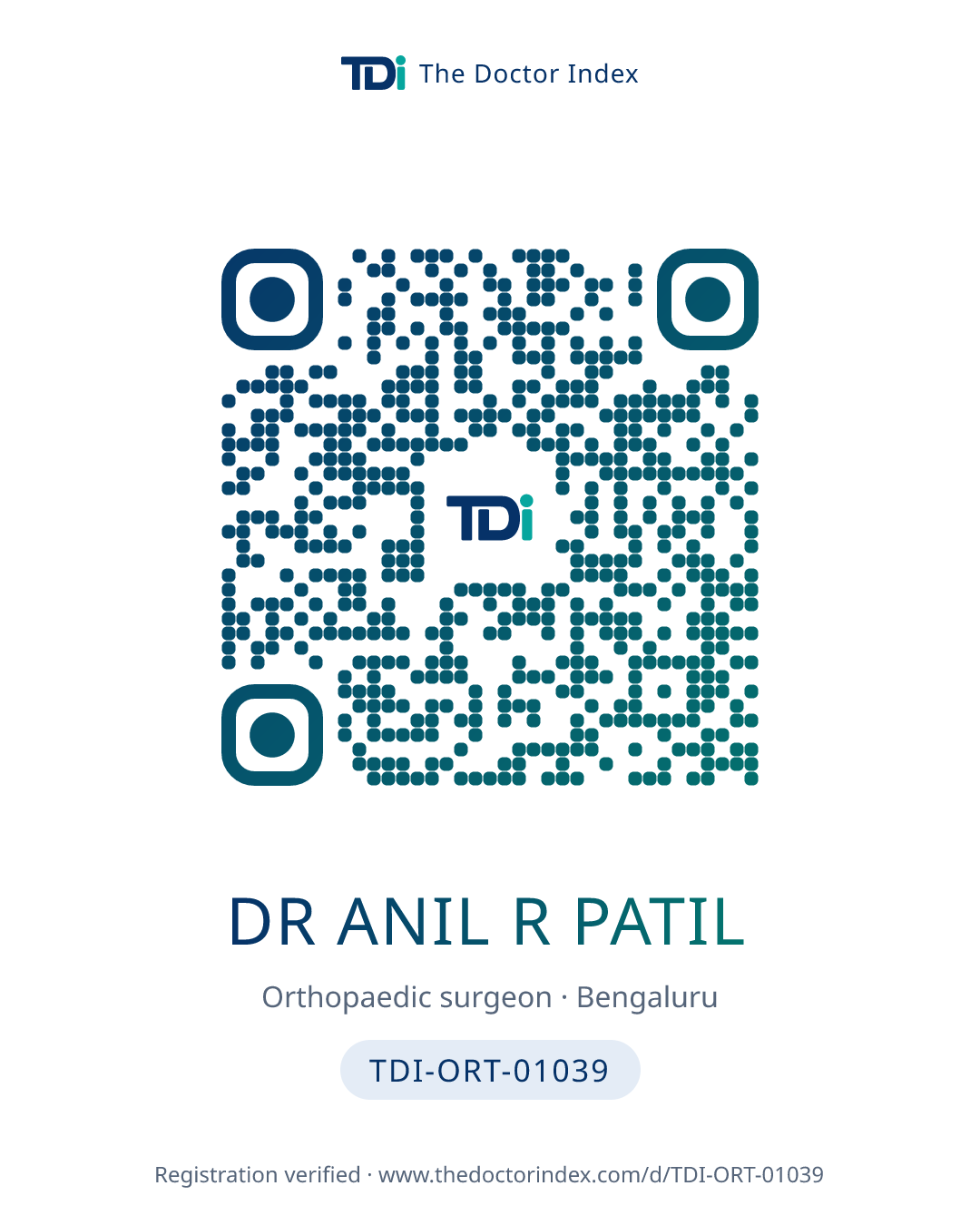 QR card for Dr Anil R Patil, TDI-ORT-01039