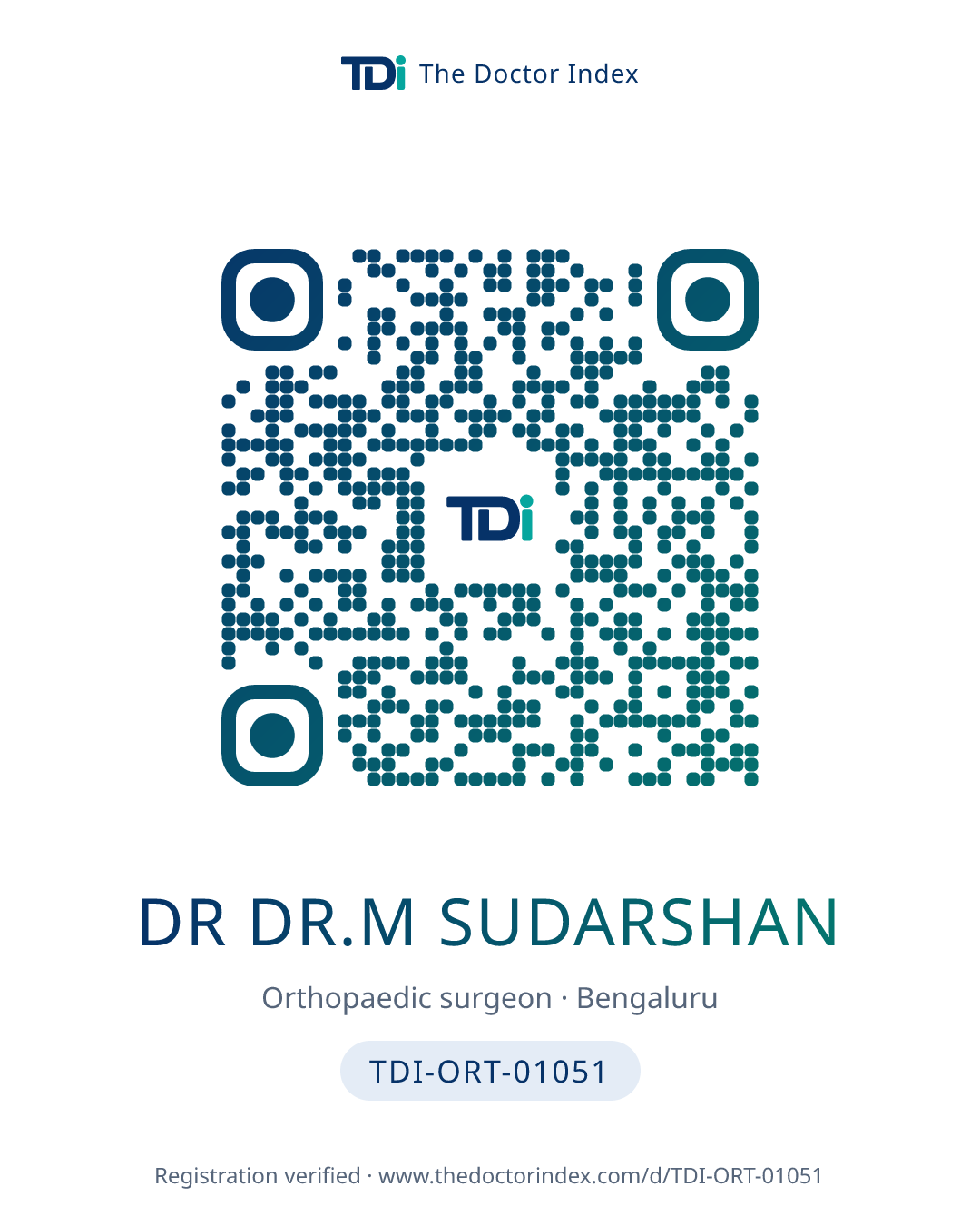 QR card for Dr Dr.m Sudarshan, TDI-ORT-01051