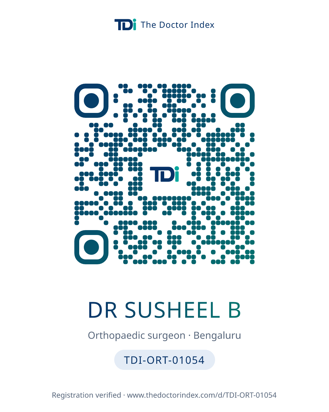 QR card for Dr Susheel B, TDI-ORT-01054