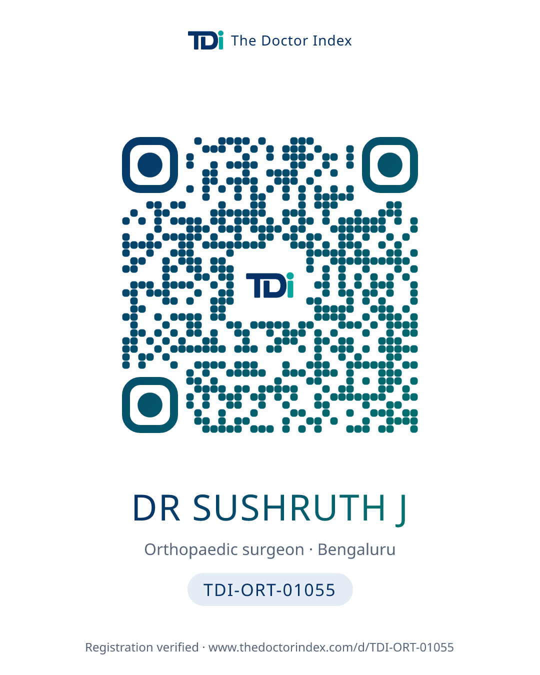 QR card for Dr Sushruth J, TDI-ORT-01055