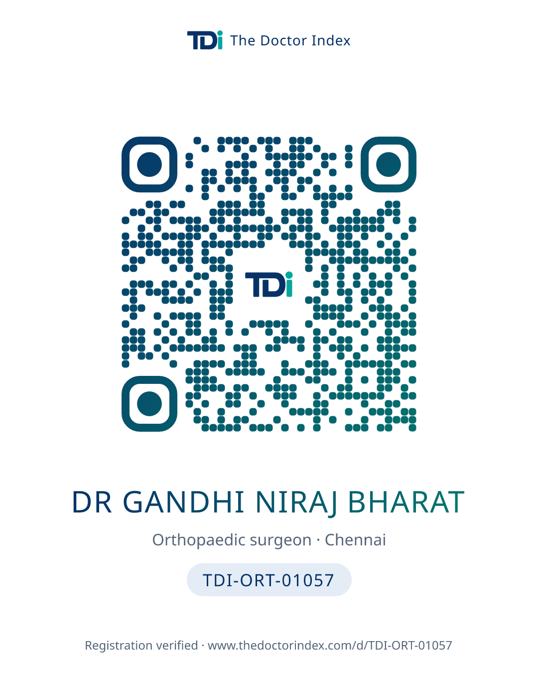 QR card for Dr Gandhi Niraj Bharat, TDI-ORT-01057