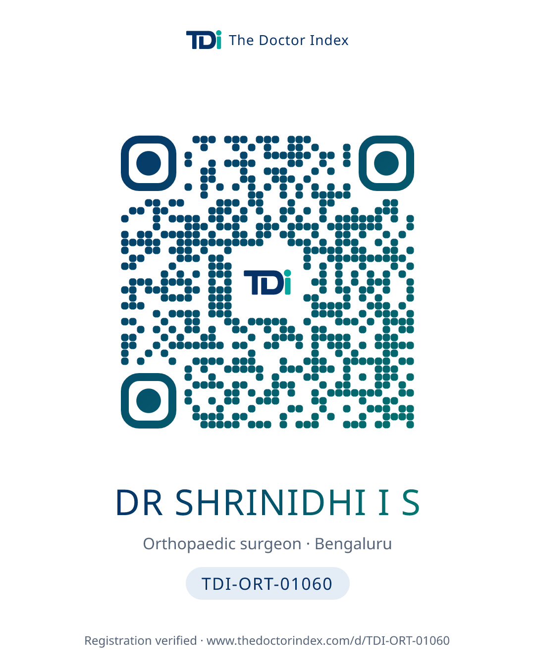 QR card for Dr Shrinidhi I S, TDI-ORT-01060