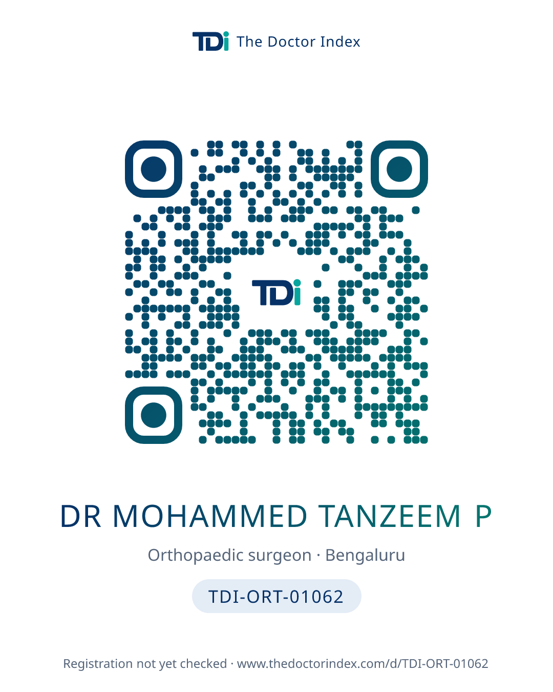 QR card for Dr Mohammed Tanzeem P, TDI-ORT-01062