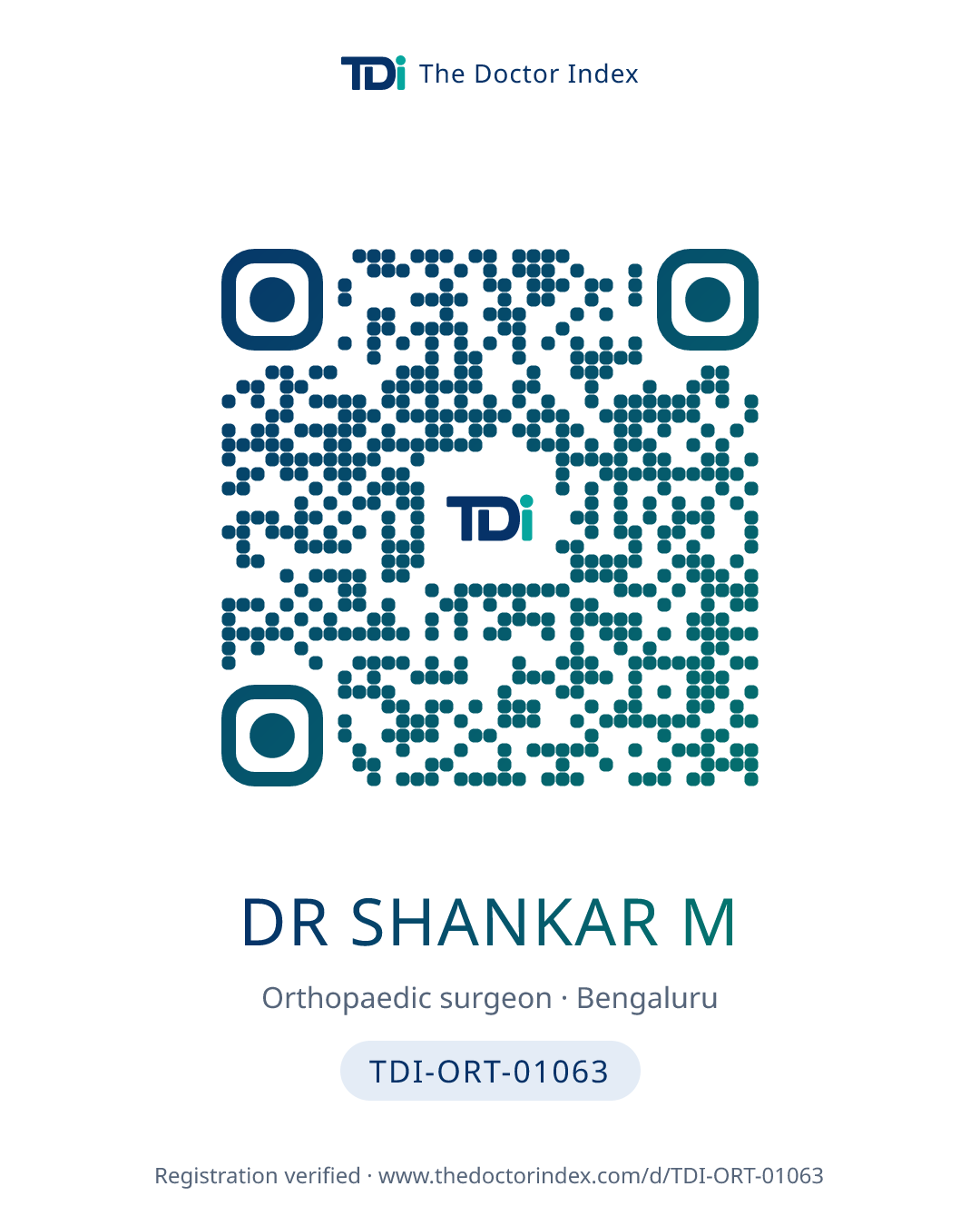 QR card for Dr Shankar M, TDI-ORT-01063