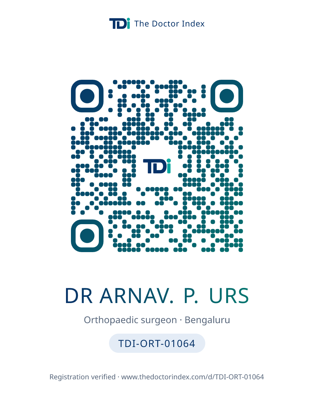 QR card for Dr Arnav. P. Urs, TDI-ORT-01064
