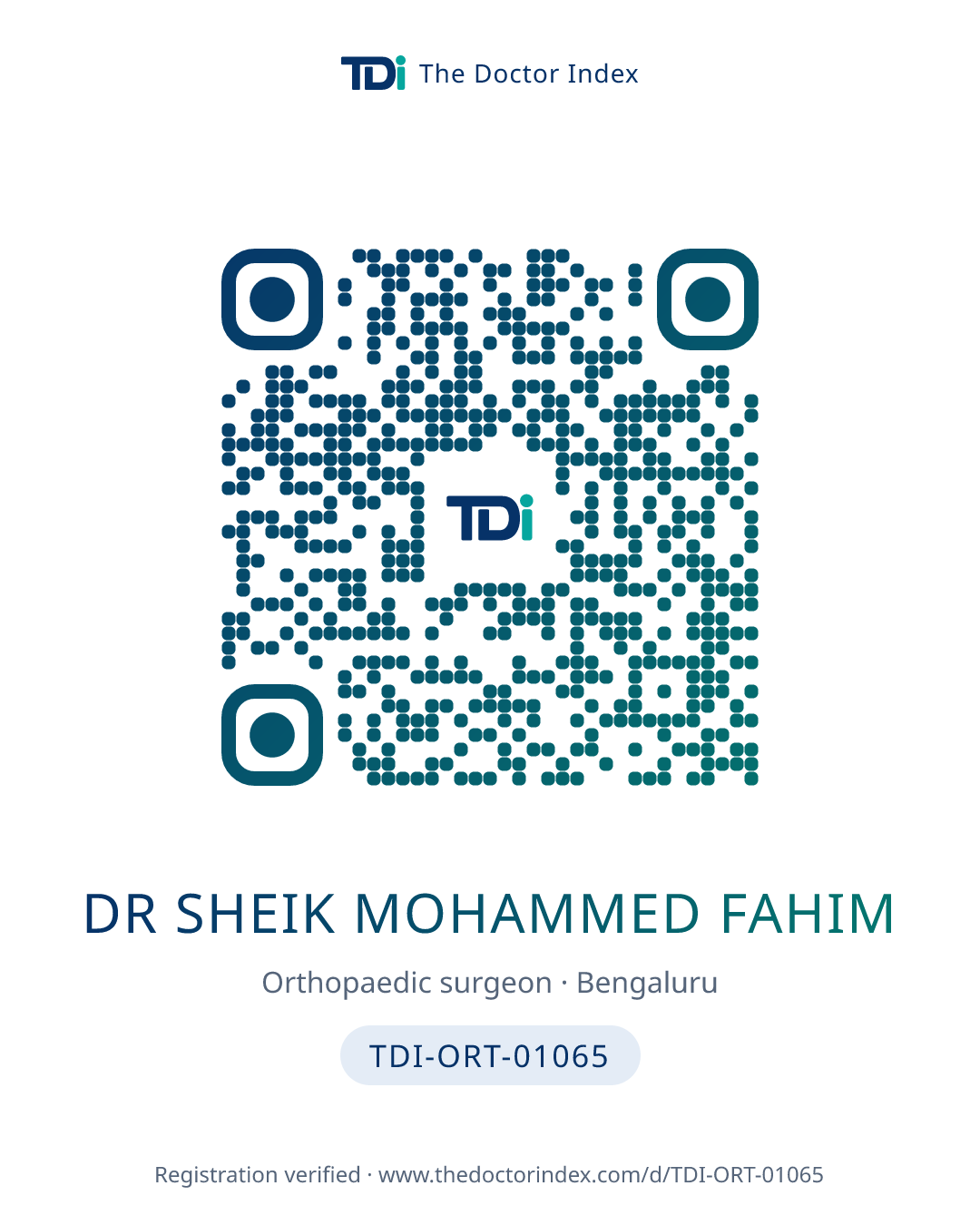 QR card for Dr Sheik Mohammed Fahim, TDI-ORT-01065
