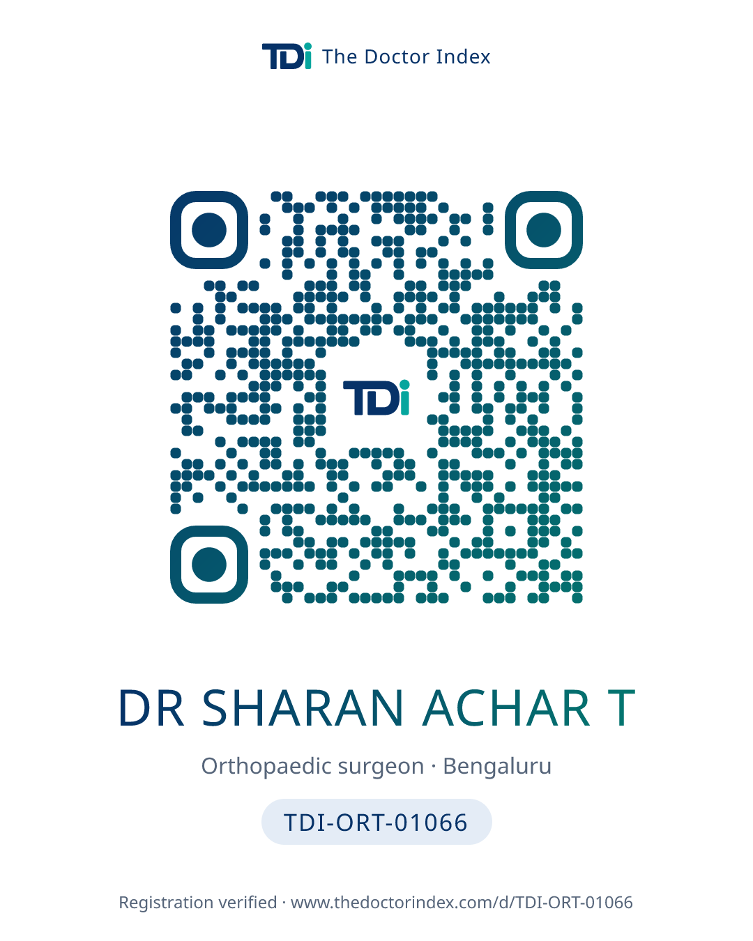 QR card for Dr Sharan Achar T, TDI-ORT-01066