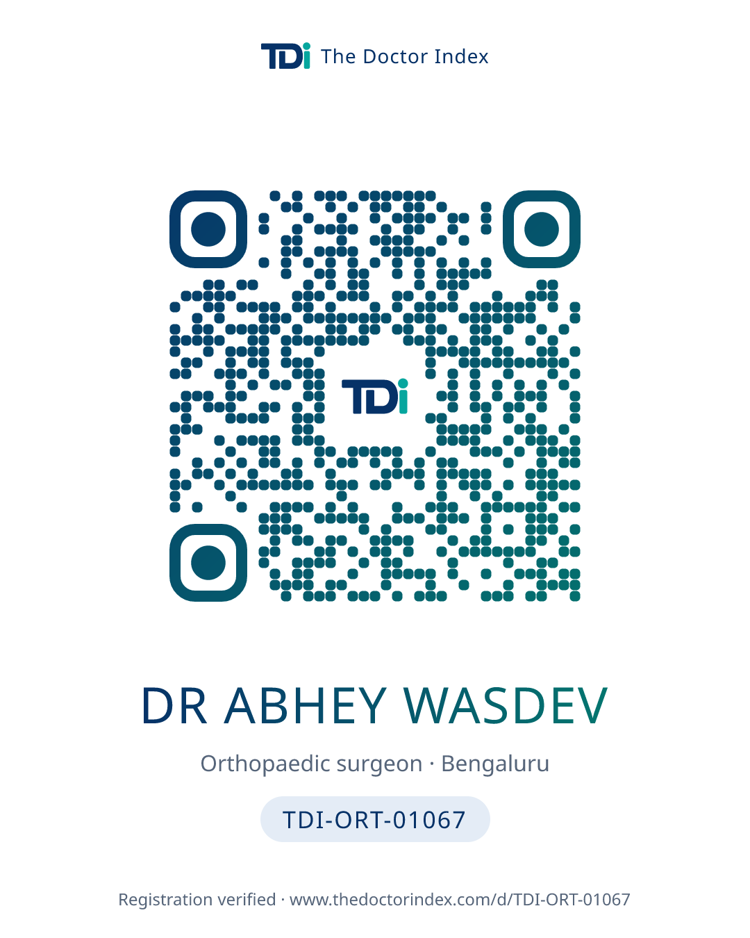 QR card for Dr Abhey Wasdev, TDI-ORT-01067