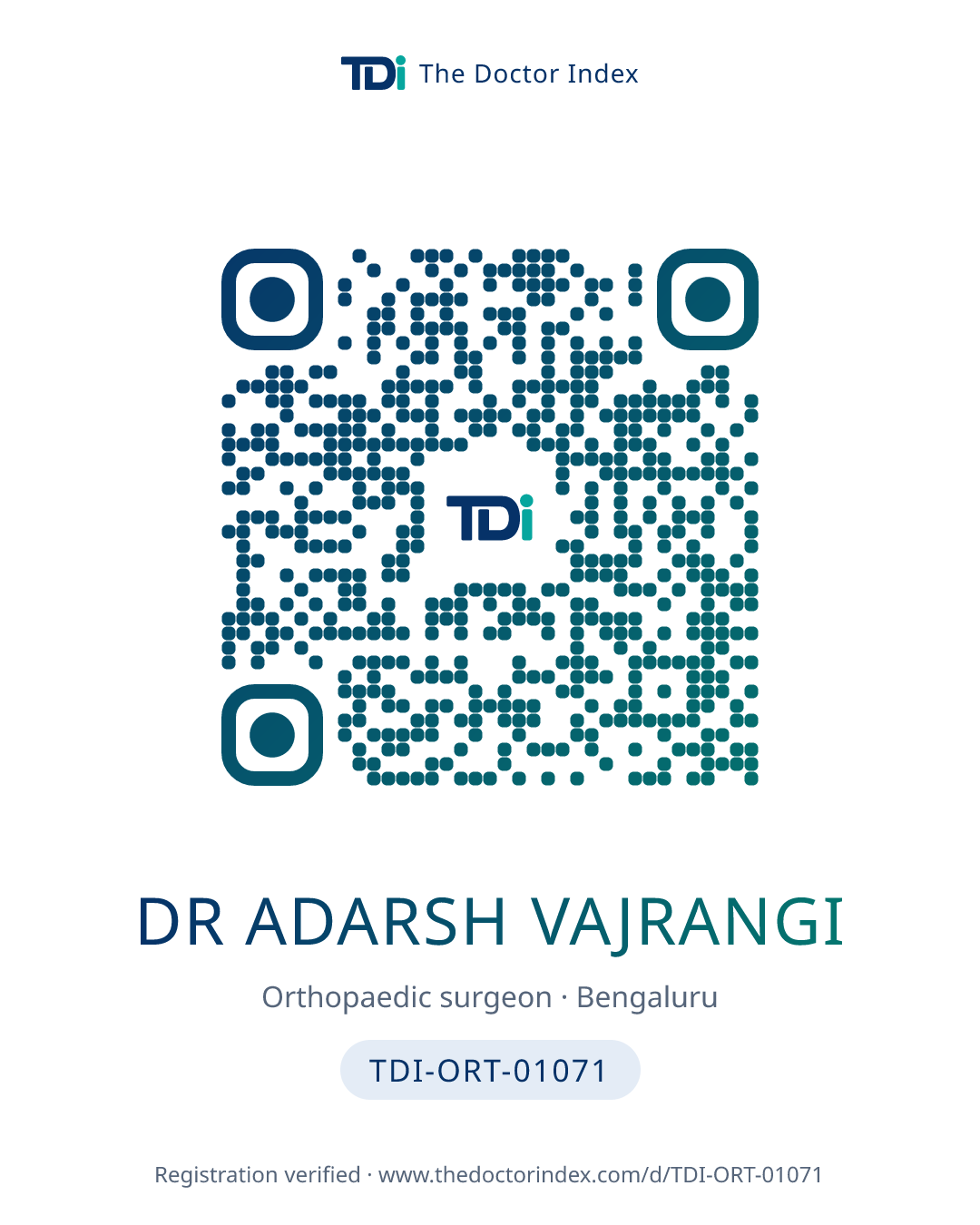 QR card for Dr Adarsh Vajrangi, TDI-ORT-01071